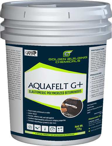 Aquafelt G+, Elastomeric Polymerized Bituminous. Golden Building Chemical, Chennai. Aquafelt G+, Elastomeric Polymerized Bituminous. Golden Building Chemical, Chennai.