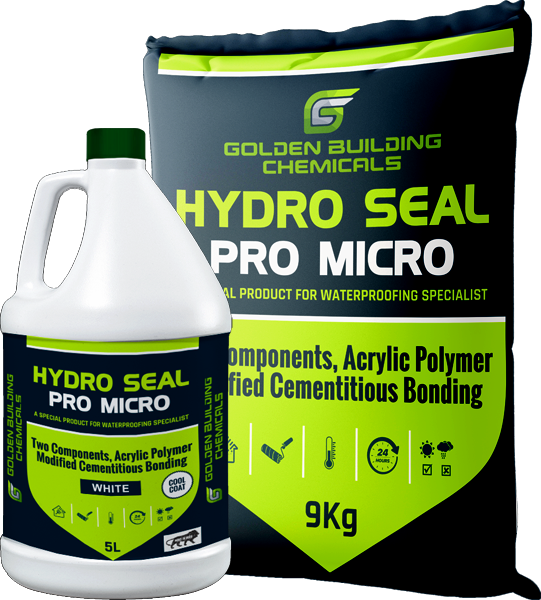 Hydro Seal Pro Micro, Two Part Acrylic Polymer Modified Cementitious Waterproof and Cool Coating System.